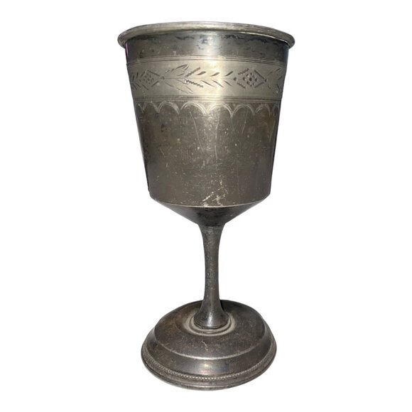 Vintage Pewter Goblet With Engraved Design - Picture 1 of 11